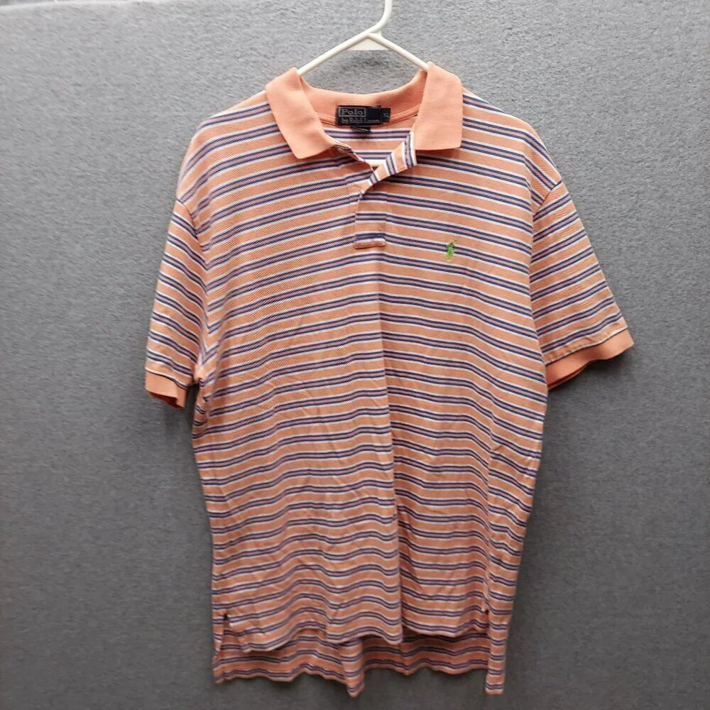 Polo Ralph Lauren Mens Orange & Blue Striped‎ Polo Shirt XL 100% Cotton